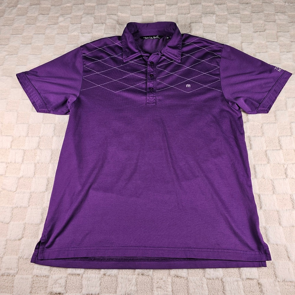 TravisMathew Mens XL Purple Diamond Stitch Polo Shirt Troon North Golf S/S